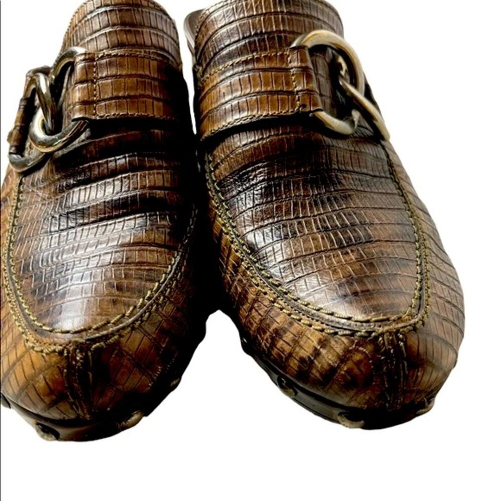 Stuart Weitzman Croc Embossed Mules Clogs Shoes S… - image 4